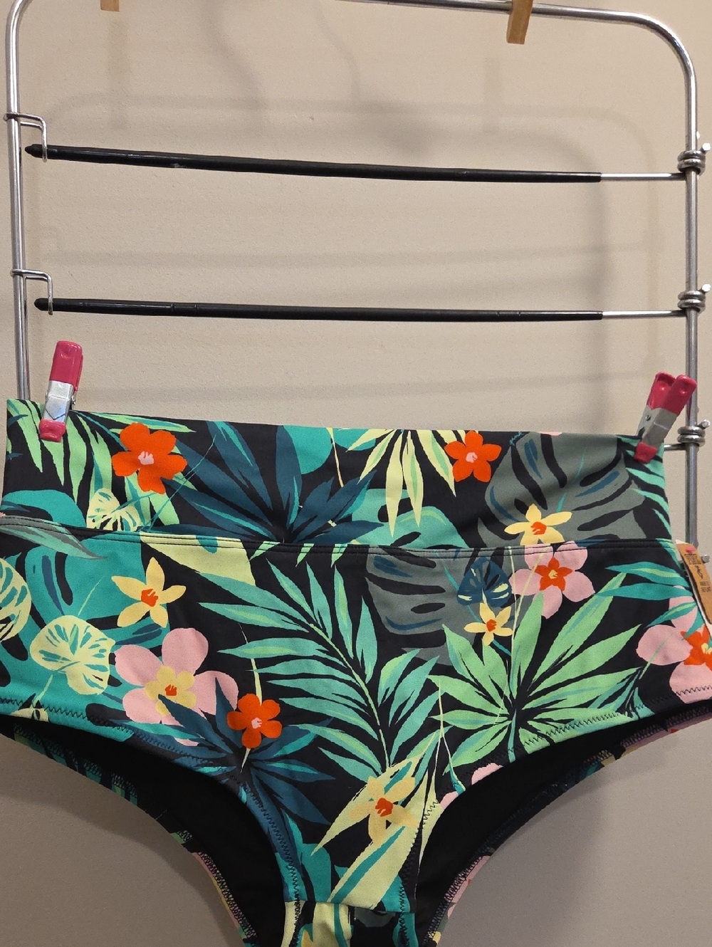 Tropical Floral High-Waist Bikini Bottoms - Black, Teal, Green, Pink (N31)